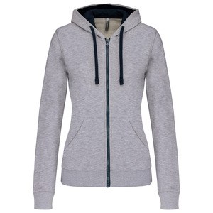 Kariban K467 - Damen-Sweatshirt mit Reißverschluss und Kapuze in Kontrastfarbe