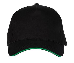 Black&Match BM910 - 100% Baumwoll 5-Panel-Kappe Black/Kelly Green