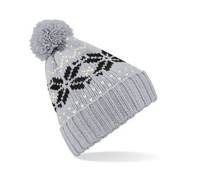 Beechfield BF456 - Fair Isle Snowstar Beanie Mütze Light Grey/Black/Off White