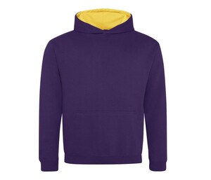 AWDIS JH03J - Kinder -Sweatshirt mit kontrastierender Kapuze Purple / Sun Yellow