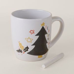 EgotierPro 38500 - Weiße Keramiktasse 370 ml, Weihnachtsdesign, Schieferbaum GREETINGS